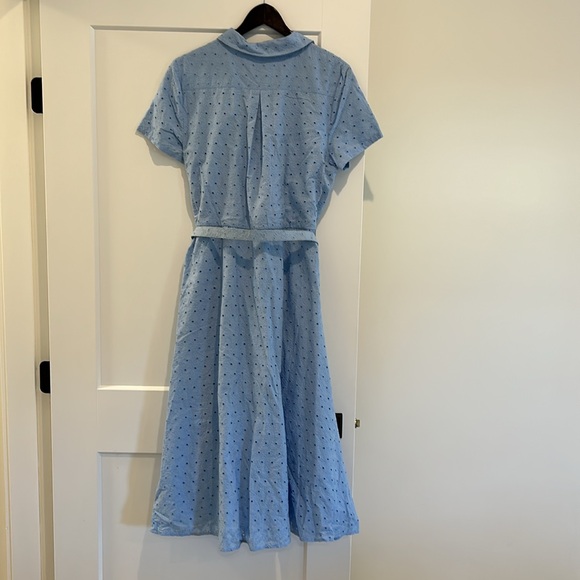 Lauren Ralph Lauren Blue eyelet midi-dress w/ belt, size 14 excellent condition - Picture 2 of 11